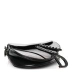 Shiny Crinkled Calfskin Studded Saddle Bag Black