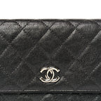 Iridescent Caviar Quilted Classic Pouch Clutch Black