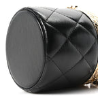 Metal Lambskin Quilted Mini Lock Frame Vanity Clutch Black