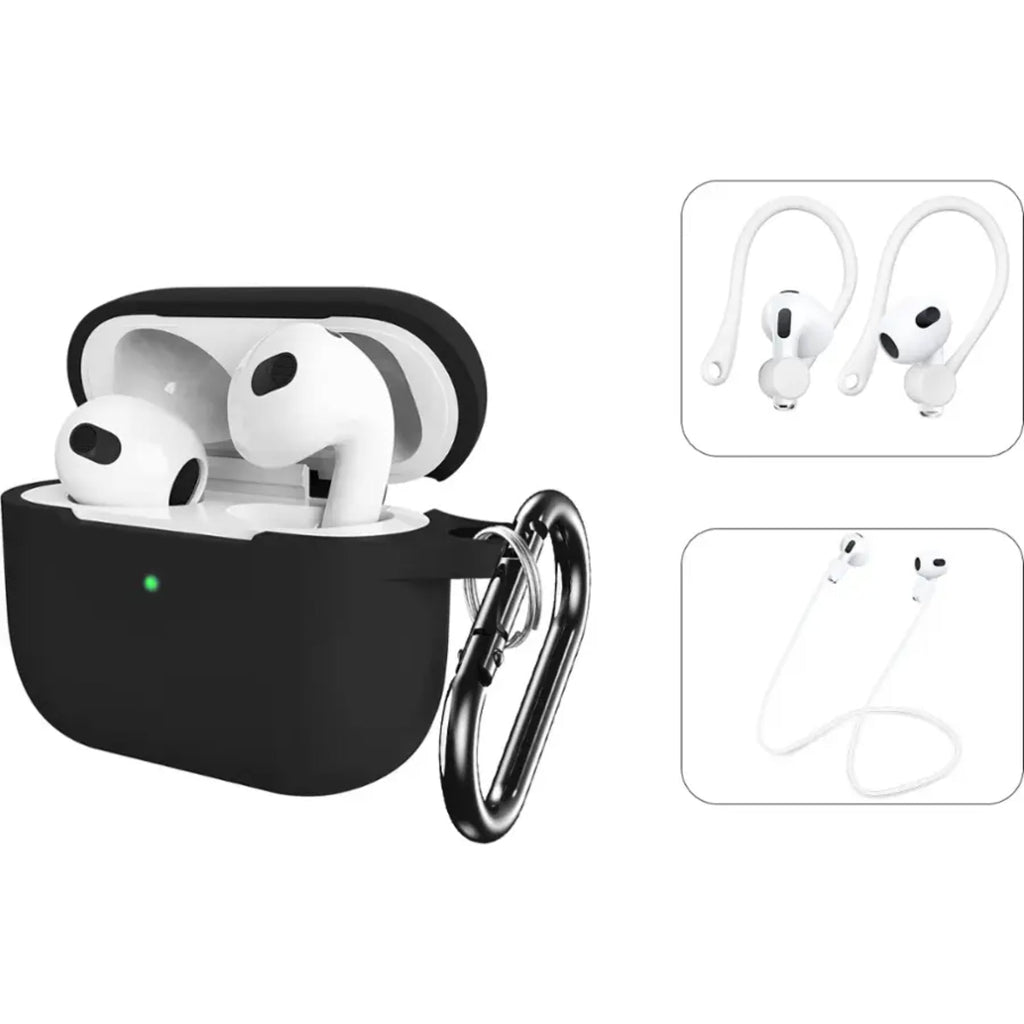 SAHARA - Venture Series Silicone Combo Kit Case for Apple AirPods (3rd Generation) - Black