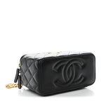 Lambskin Quilted Small Pillow Crush Vanity Case With Chain Black