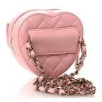 Lambskin Quilted CC In Love Heart Waist Belt Bag With Chain Light Pink