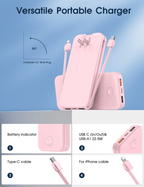 12000mAh Portable Power Bank with Built in Cables Mobile Phone Portable Charger Power Phone Charger Backup Battery for IPhone,Andriod Phone, Galaxy Ect.