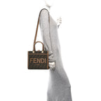Fabric Jacquard FF 1974 Logo Small Fendi Sunshine Shopper Tote Tobacco Moro Sand