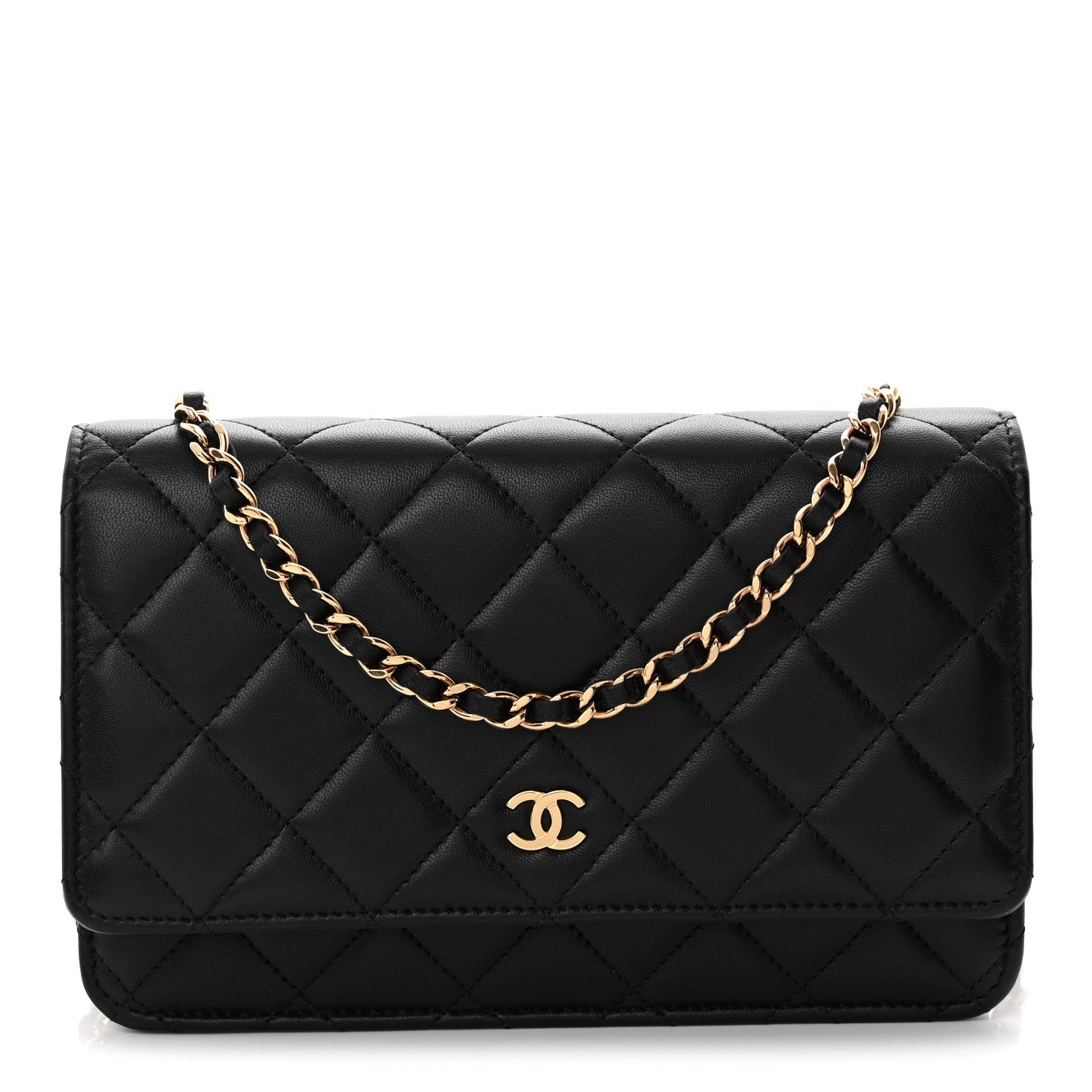 Lambskin Quilted Wallet On Chain WOC Black