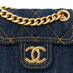 Denim Quilted Double You Flap Bag Charm Blue