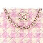 Tweed Quilted Mini Clutch With Chain Pink