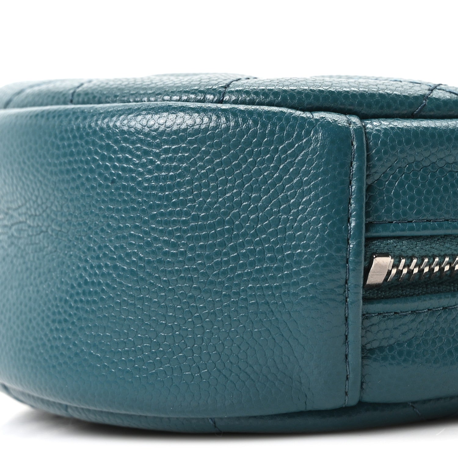 Caviar Quilted Round Clutch With Chain Green
