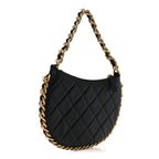 Shiny Crumbled Lambskin Quilted Round Small CC Hobo Black