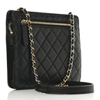 Lambskin Quilted Square Front Pocket Clutch With Chain Black