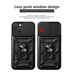 Kickstand Ring Holder With Slide Camera Cover Tpu Magnetic Car Mount For Apple Iphone 15 In Black
