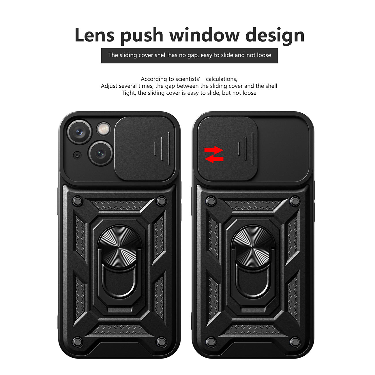 Kickstand Ring Holder With Slide Camera Cover Tpu Magnetic Car Mount For Apple Iphone 15 In Black