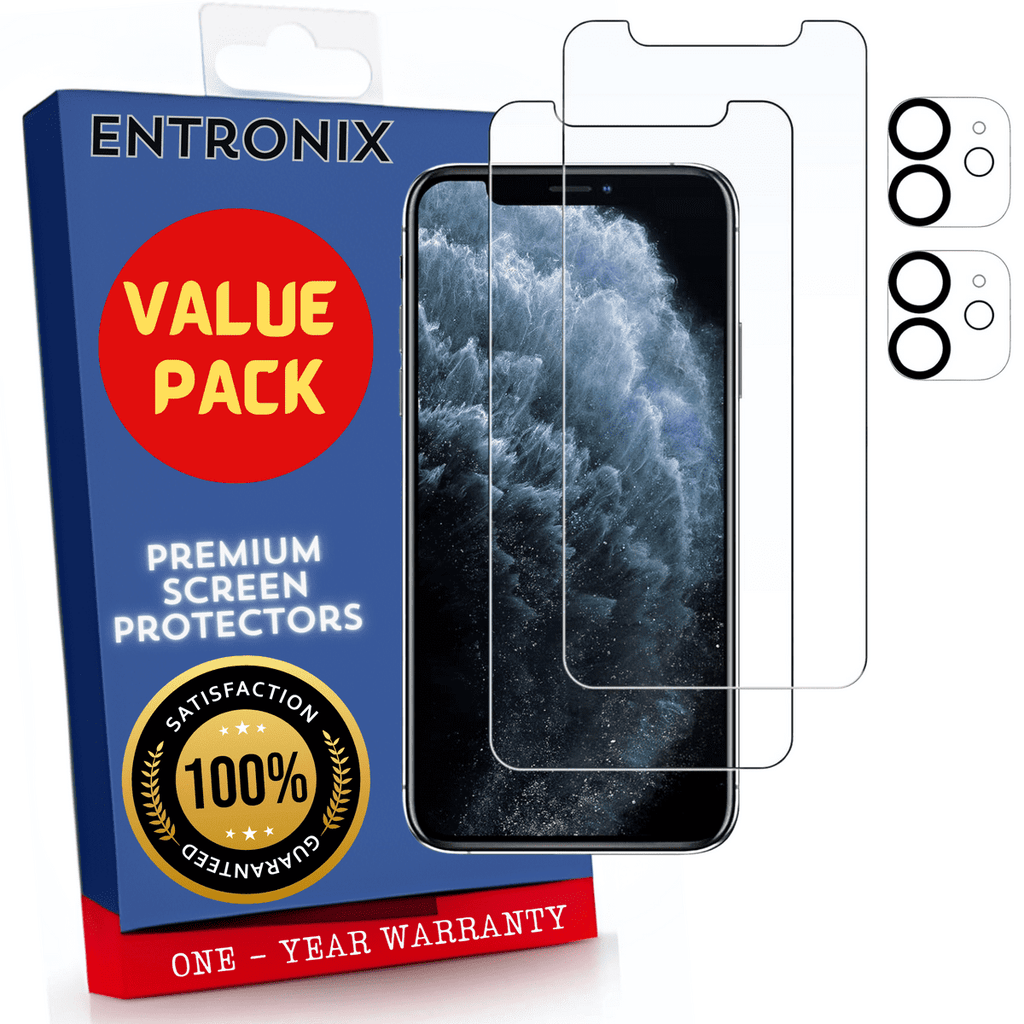 Entronix Clear Screen Protector & Camera Lens Protector Compatible with iPhone 11 - 4-Piece Combo