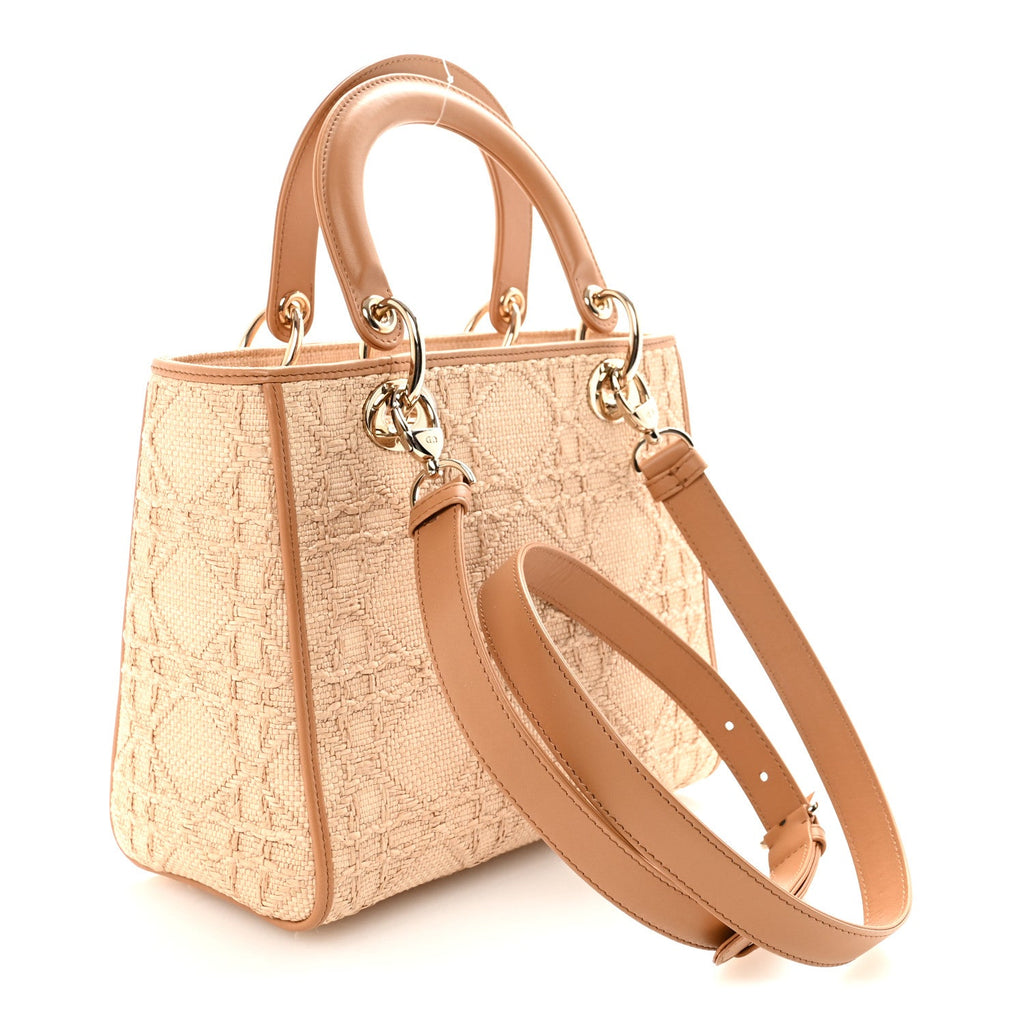 Raffia Medium Lady Dior Bag Beige