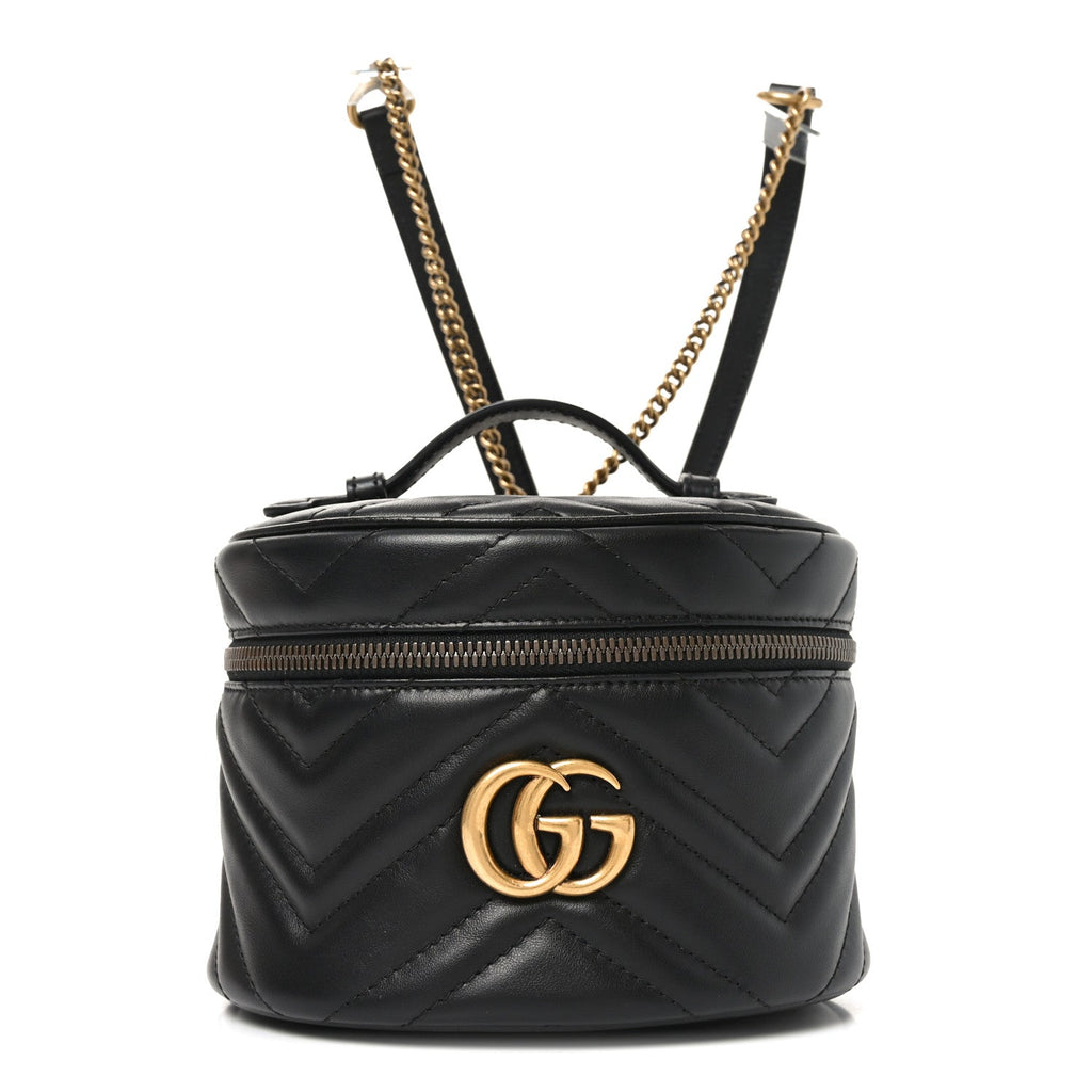 Calfskin Matelasse Chevron Mini GG Marmont Top Handle Bag Black