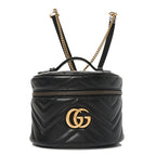 Calfskin Matelasse Chevron Mini GG Marmont Top Handle Bag Black