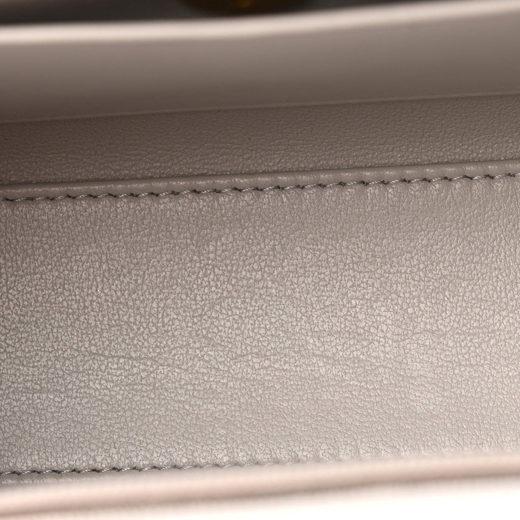 Shiny Aged Calfskin Quilted Nano Kelly Shopper Light Grey