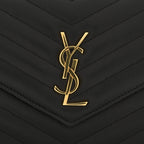 Grain De Poudre Matelasse Chevron Monogram Envelope Chain Wallet Black