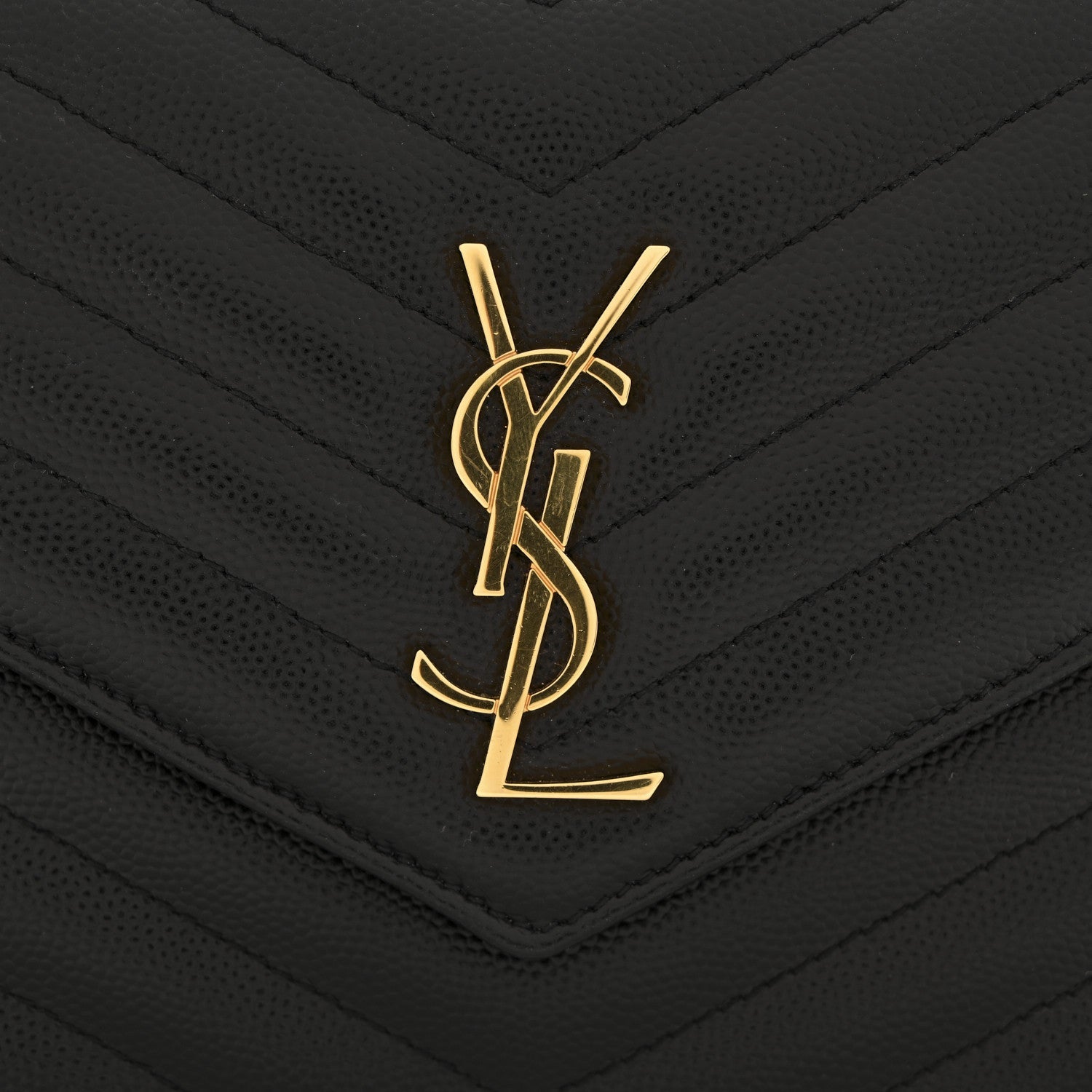 Grain De Poudre Matelasse Chevron Monogram Envelope Chain Wallet Black