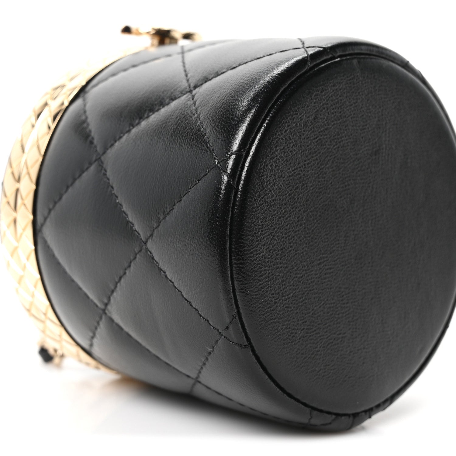 Metal Lambskin Quilted Mini Lock Frame Vanity Clutch Black