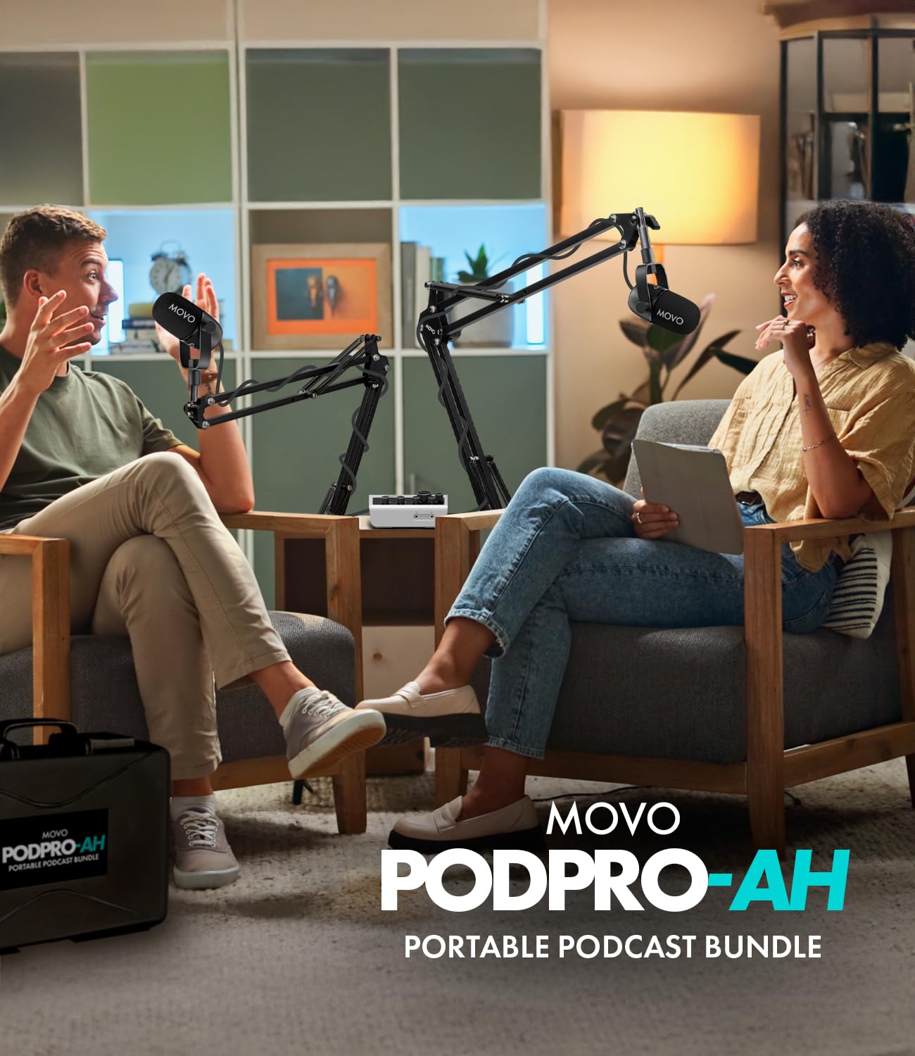 Movo PodPro-AH Portable Podcasting Bundle for 2 for Smartphones and Computers