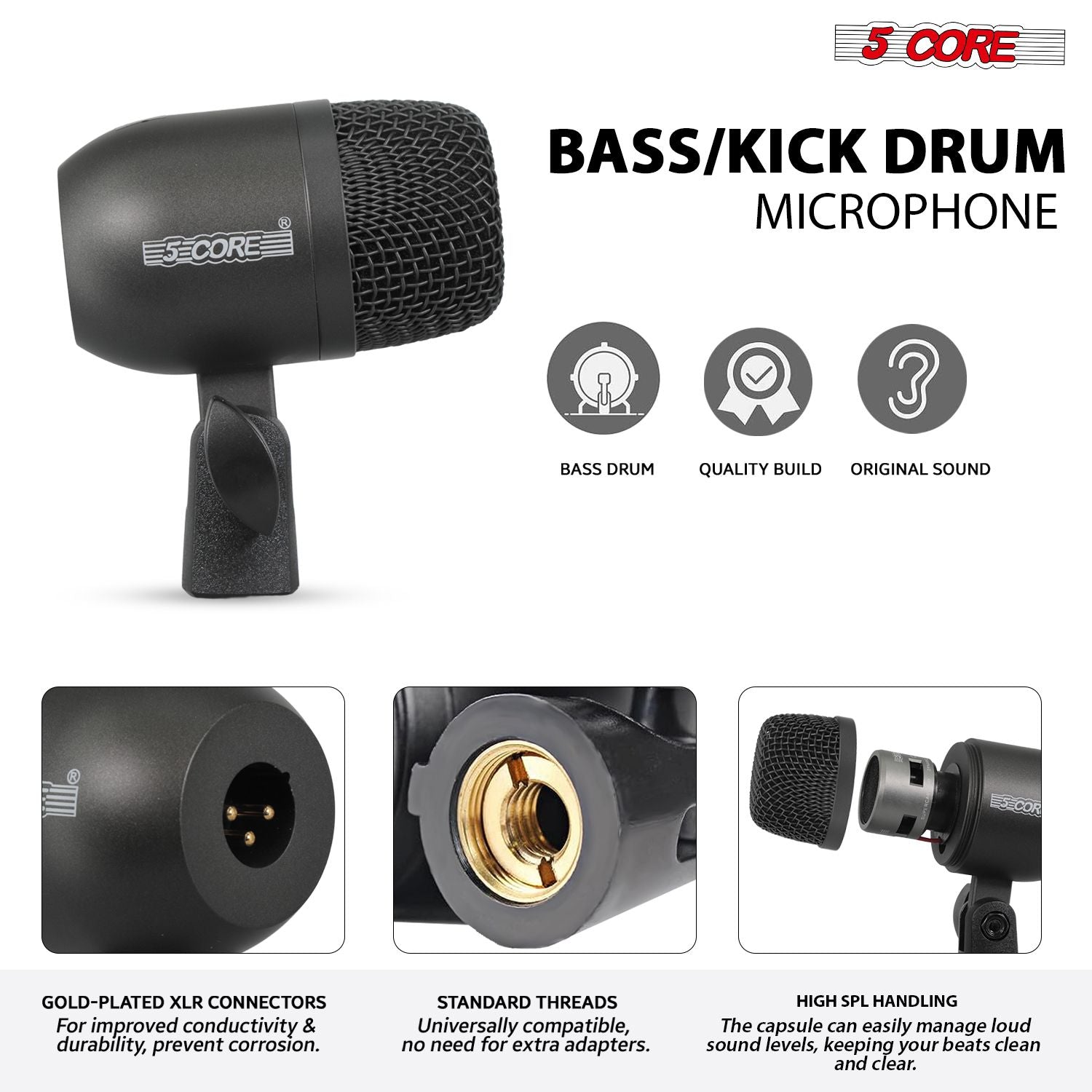 Drum Microphone Kit 9Pc All Metal Drummer Mics Tom/Snare & Cymbals Wired Instrument Drums Set