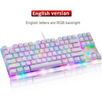 RGB Gaming Mechanical Keyboard USB Wired 87 Keys Red/Blue Switch Laser RU Keypads For PC Computer Gamer - -English version-Blue Switch