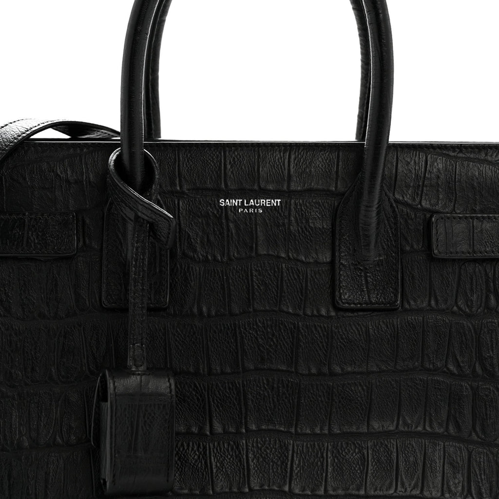 Calfskin Crocodile Embossed Baby Sac De Jour Black