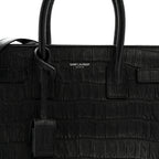Calfskin Crocodile Embossed Baby Sac De Jour Black