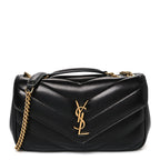 Lambskin Chevron Quilted Small Loulou Bag Black