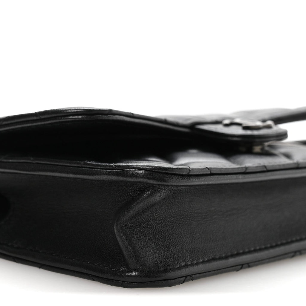 Lambskin Quilted Flap Phone Holder With Chain So Black