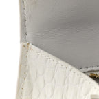 Calfskin Crocodile Embossed Small Hourglass Top Handle Bag White