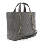 Calfskin Chevron Quilted Statement Shopping Tote Grey