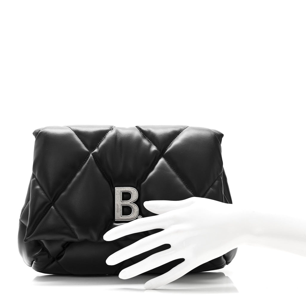 Nappa Calfskin Quilted Touch B Puffy Clutch Black