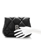 Nappa Calfskin Quilted Touch B Puffy Clutch Black