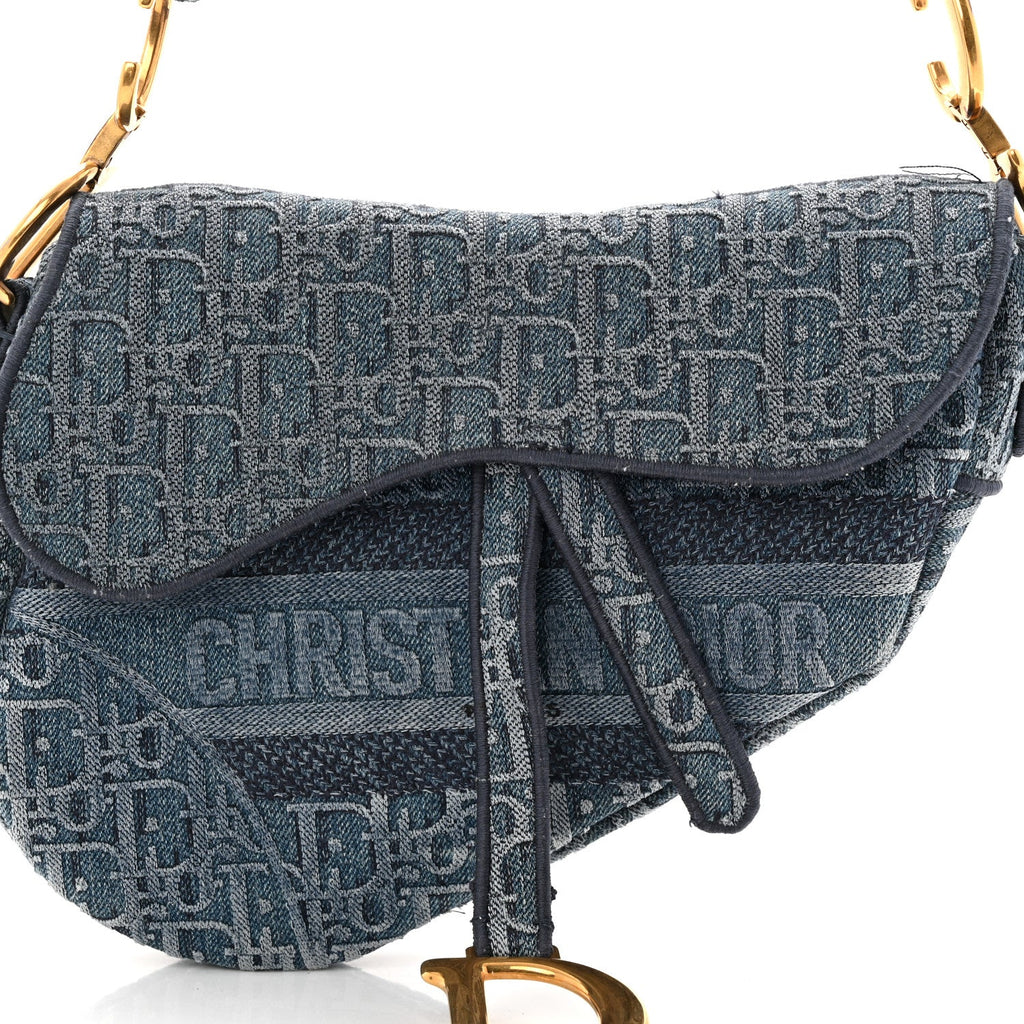Oblique Embroidered Saddle Bag Denim Blue