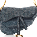 Oblique Embroidered Saddle Bag Denim Blue