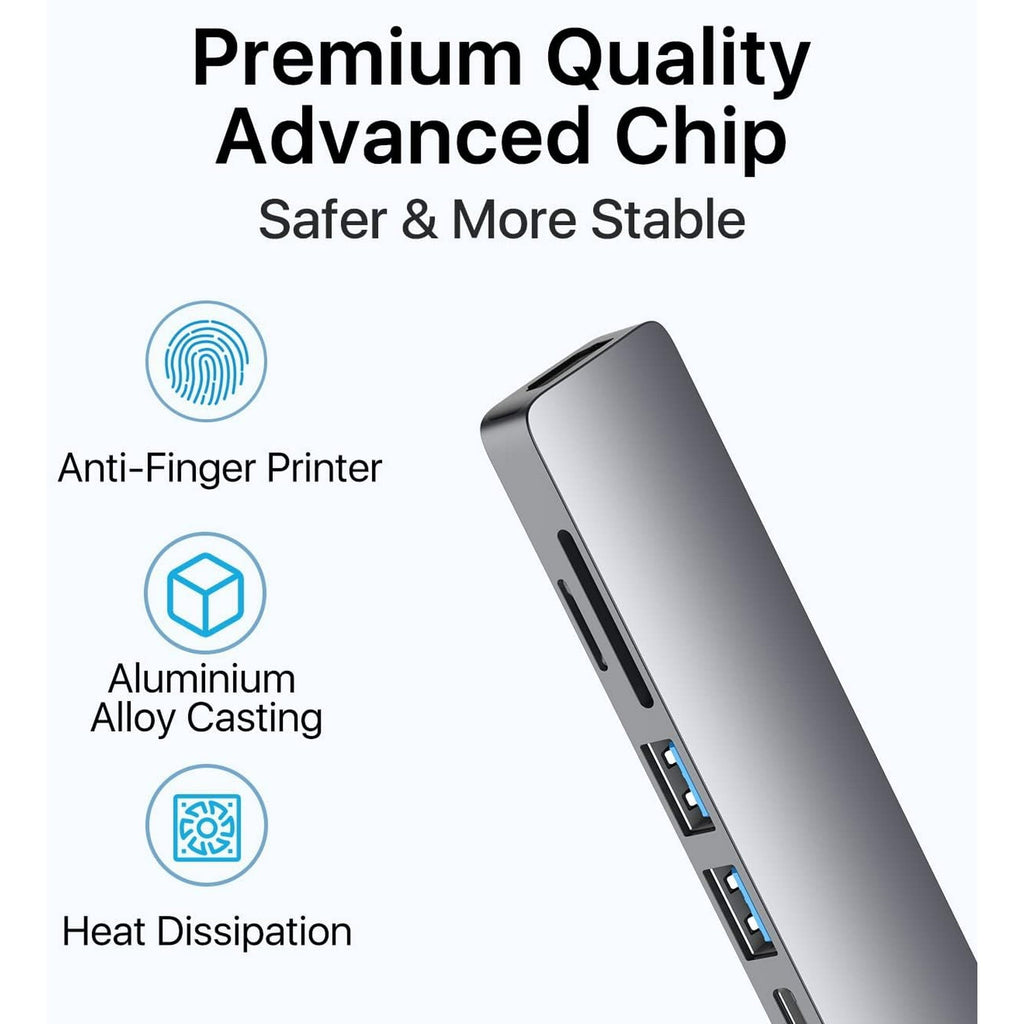 Entronix 6-in-1 USB-C Hub Adapter - HDMI, USB, SD, and PD Converter for MacBook and Laptops