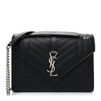 Grain De Poudre Textured Mixed Matelasse Triquilt Medium Monogram Satchel Black