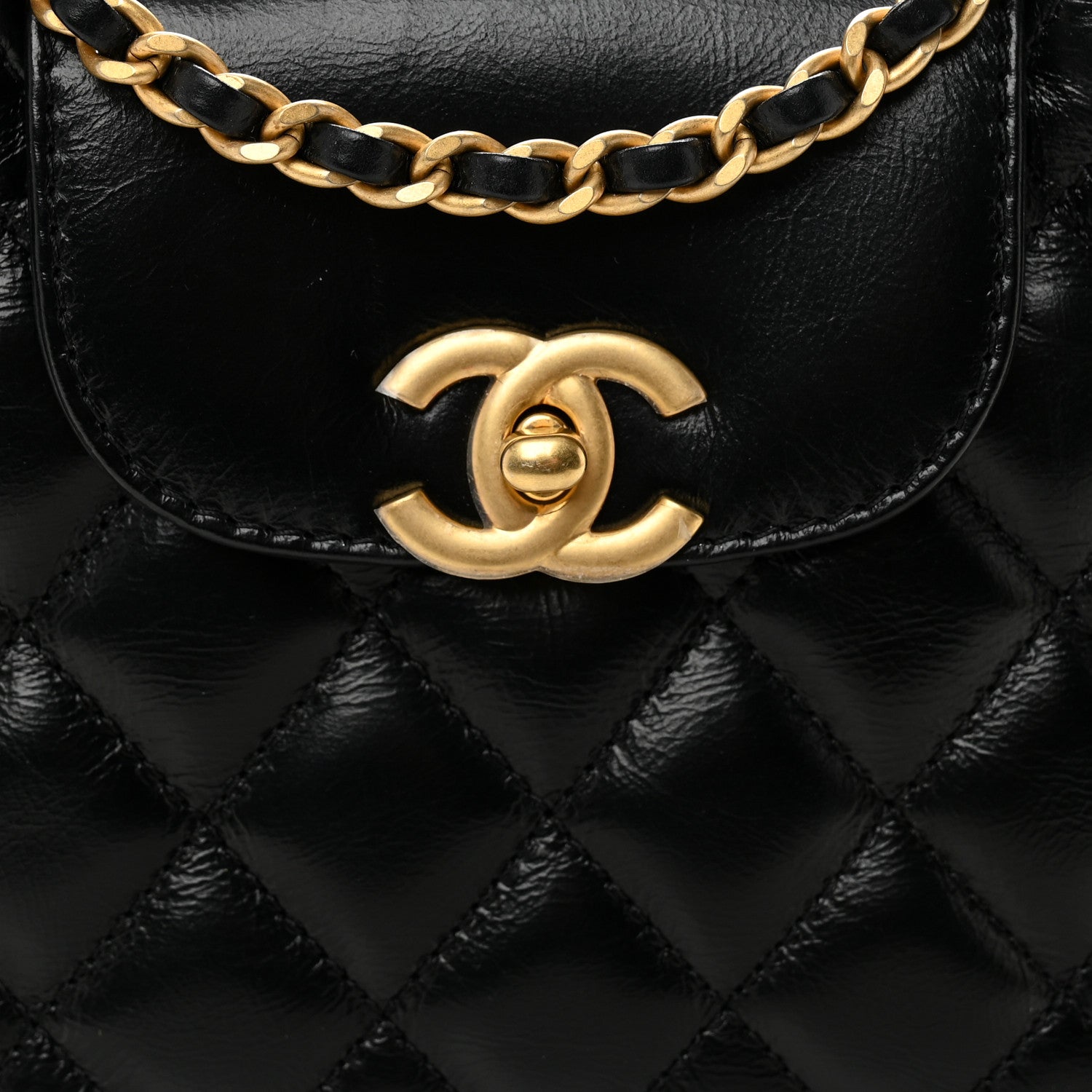 Shiny Aged Calfskin Quilted Nano Kelly Shopper Black