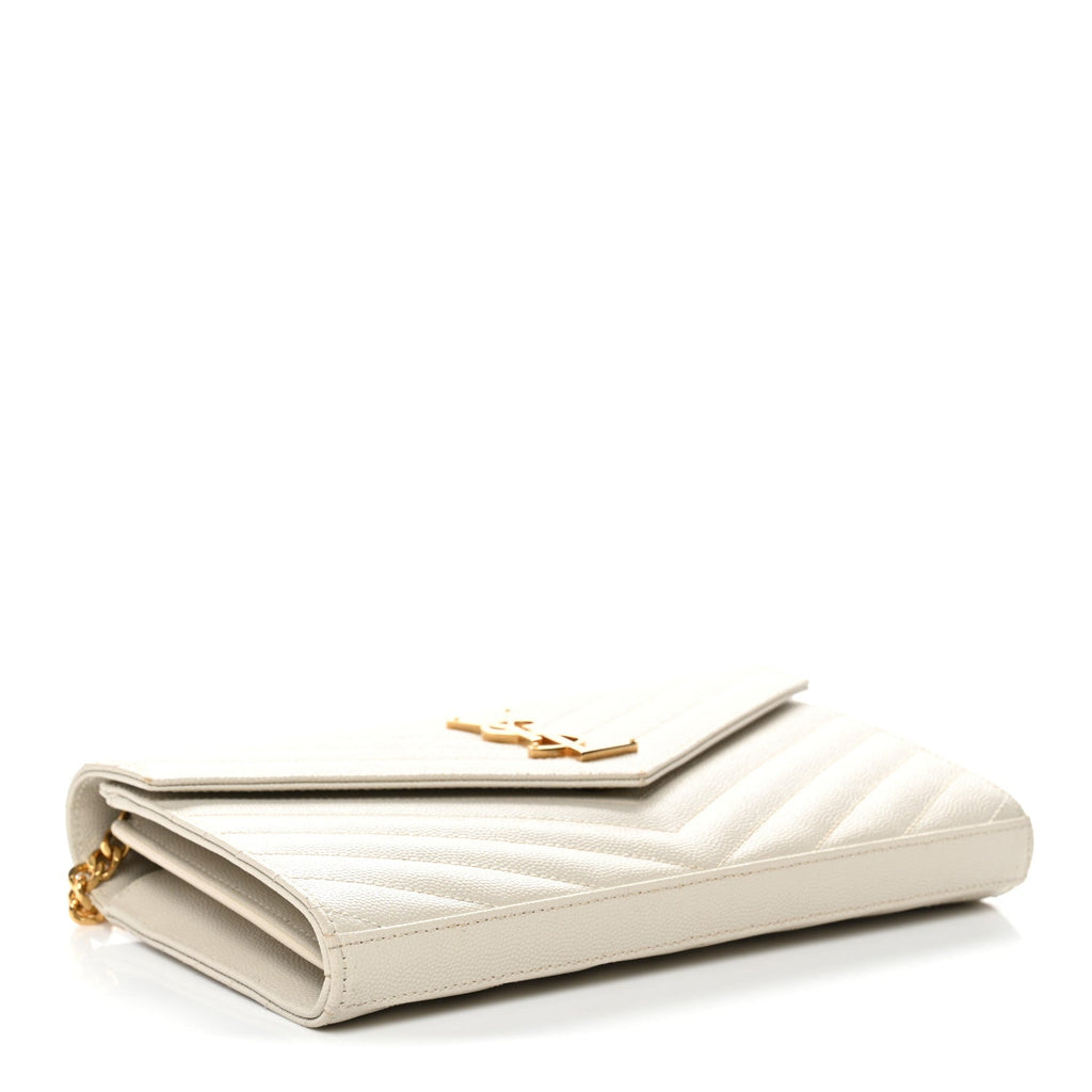 Grain De Poudre Matelasse Chevron Monogram Chain Wallet Crema Soft