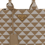 Jacquard Saffiano Triangolo Symbole Embroidered Small Tote Corda Talco