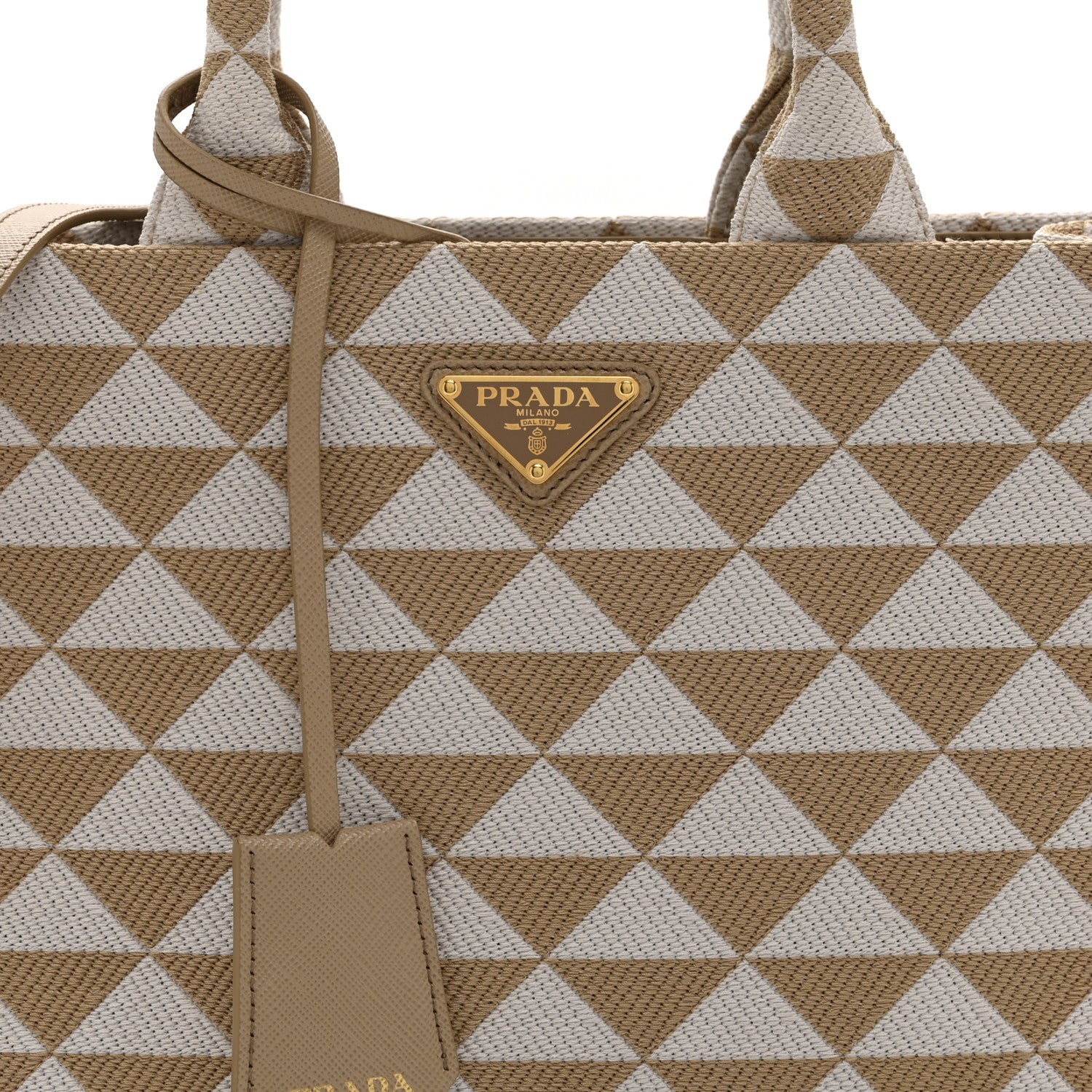Jacquard Saffiano Triangolo Symbole Embroidered Small Tote Corda Talco