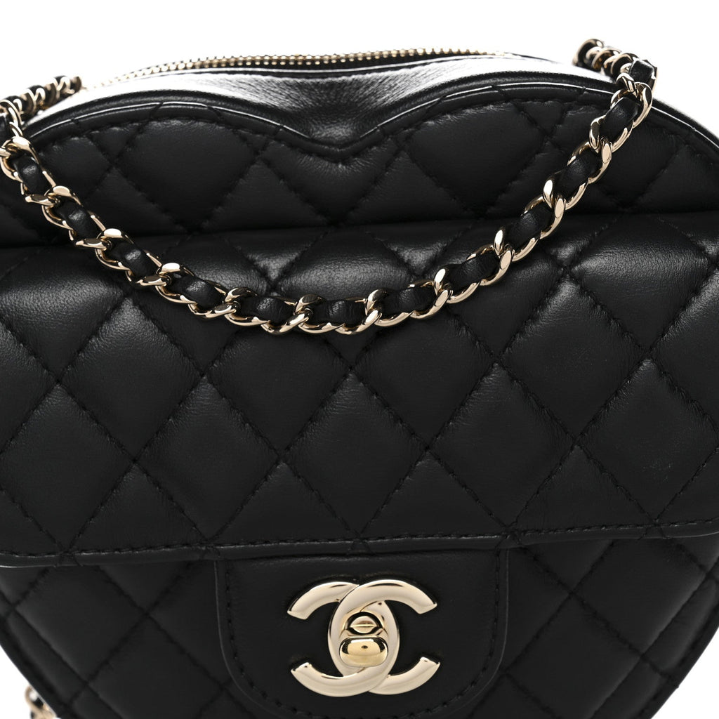 Lambskin Quilted CC In Love Heart Bag Black
