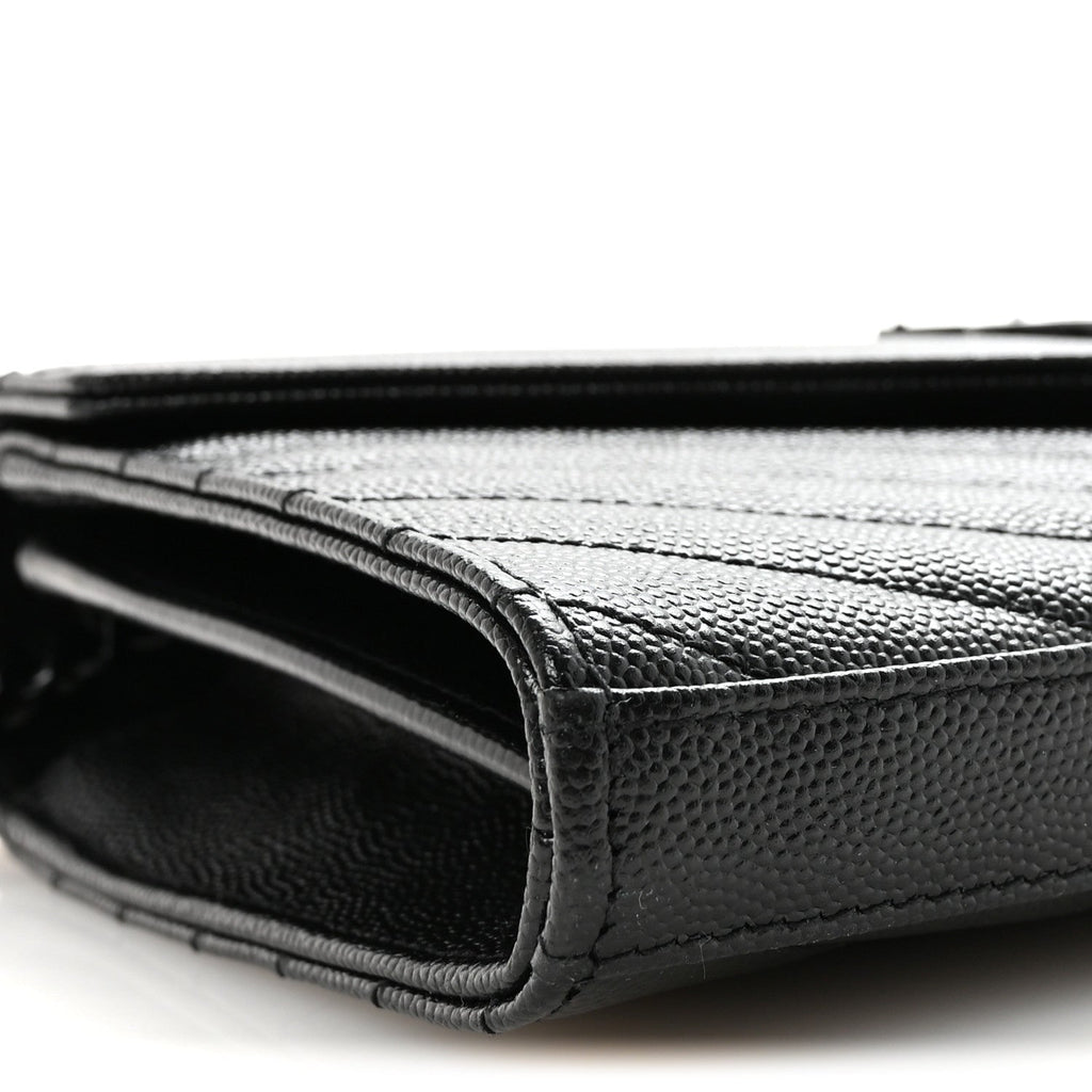 Grain De Poudre Matelasse Chevron Monogram Monochrome Chain Wallet Black