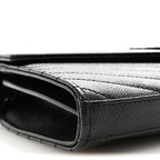 Grain De Poudre Matelasse Chevron Monogram Monochrome Chain Wallet Black