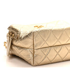 Metallic Lambskin Quilted Mini Bowling Bag Gold