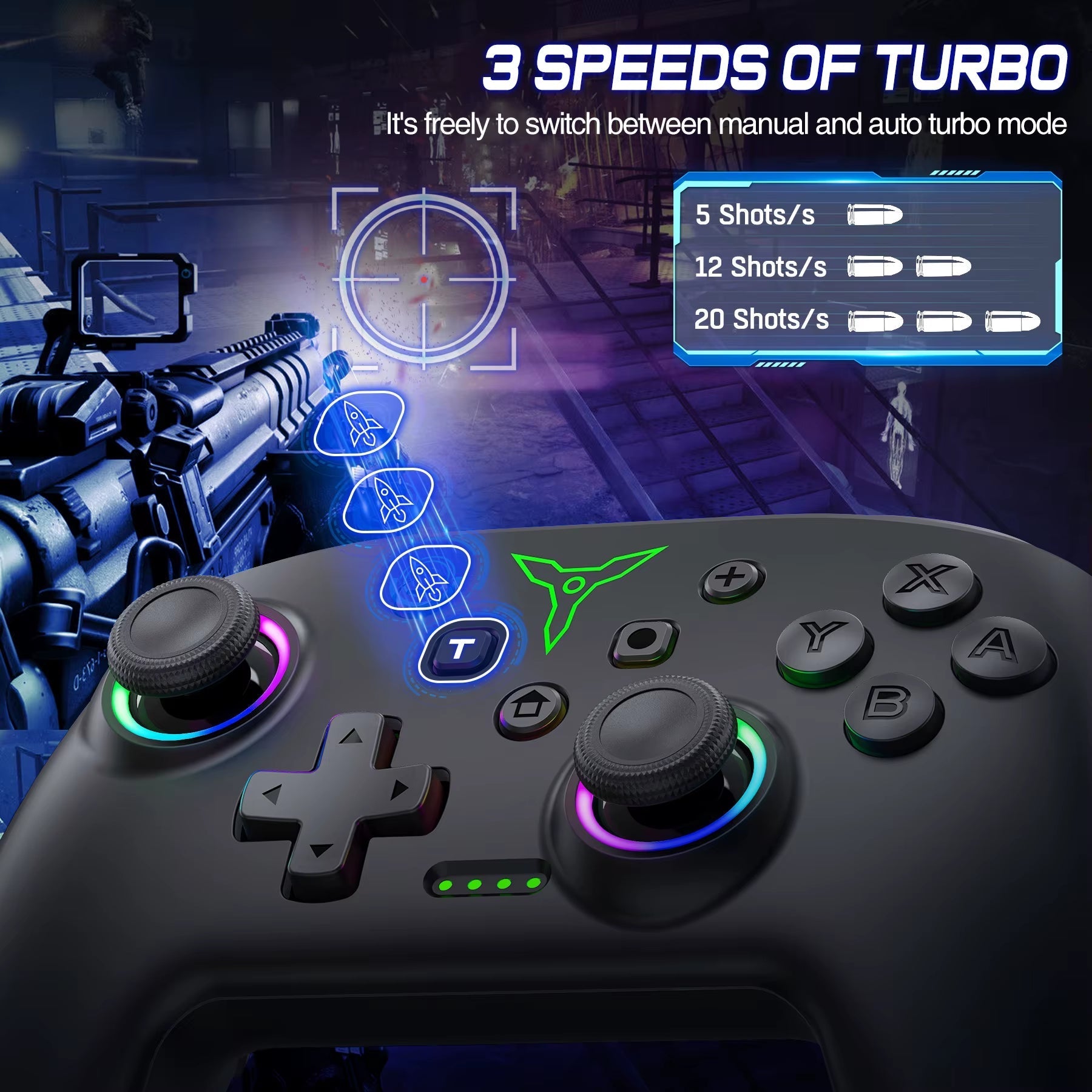 Q218 Wireless Game Controller for Nintendo Switch, OLED, Lite, Android, iOS, and PC with Programmable Features, Turbo Functionality, and 6-Axis Gyroscope