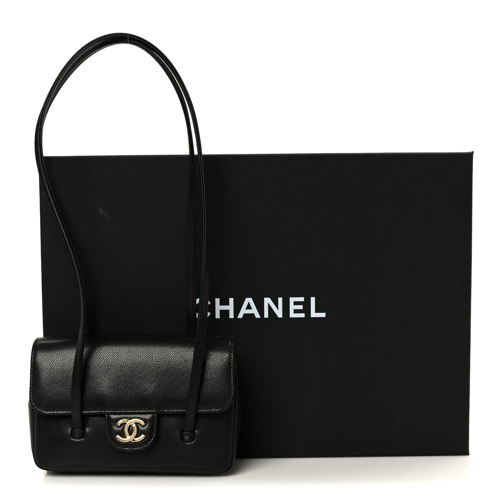 Shiny Caviar Mini Preppy Coco Shoulder Bag Black