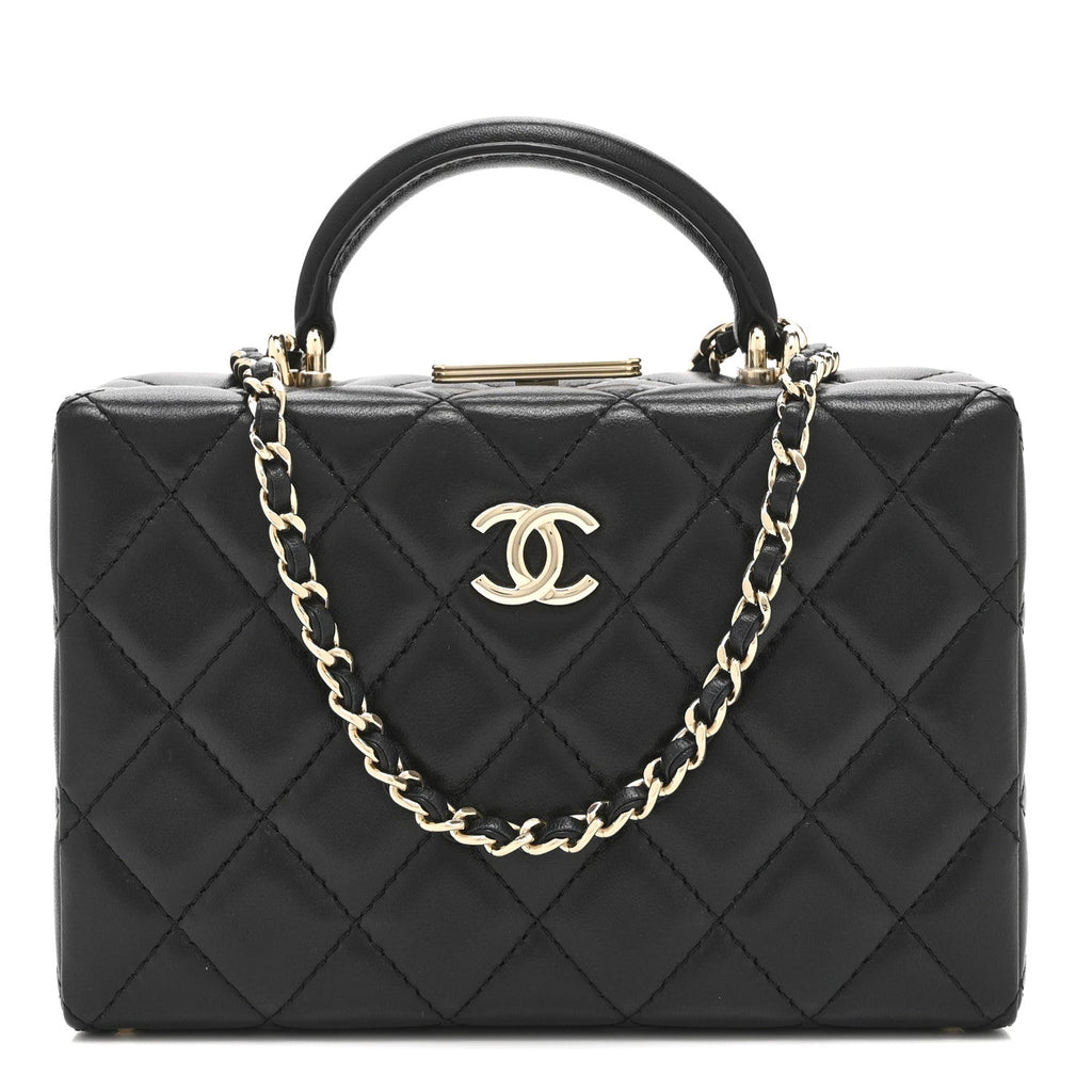 Lambskin Quilted Small CC Top Handle Box Bag Black